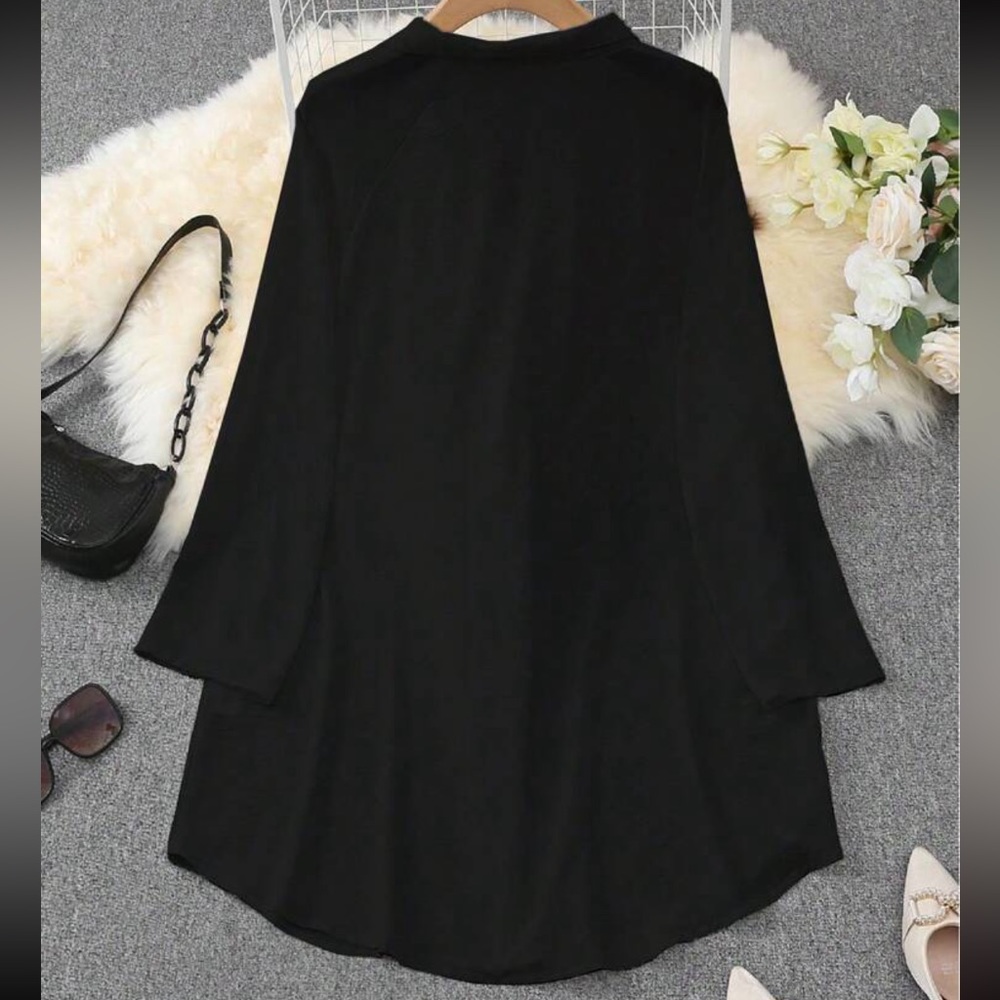 Plus Size Classic Elegant Roll Up Button Down Shirt Dress White - Picture 6 of 11